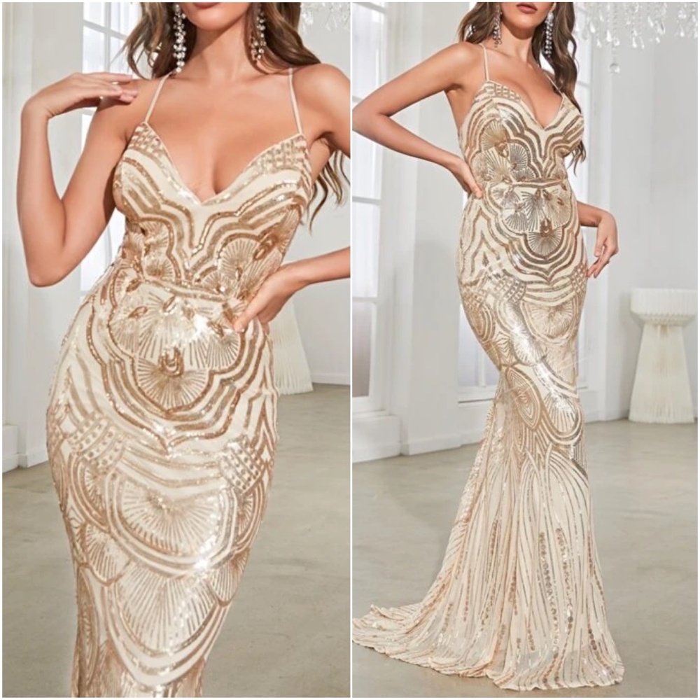 Luxe Sequin Lace up Backless Evening Formal Wedding Dress - Picture 3 of 3